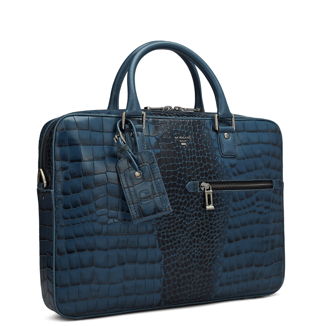 Croco Leather Laptop Bag - Ocean