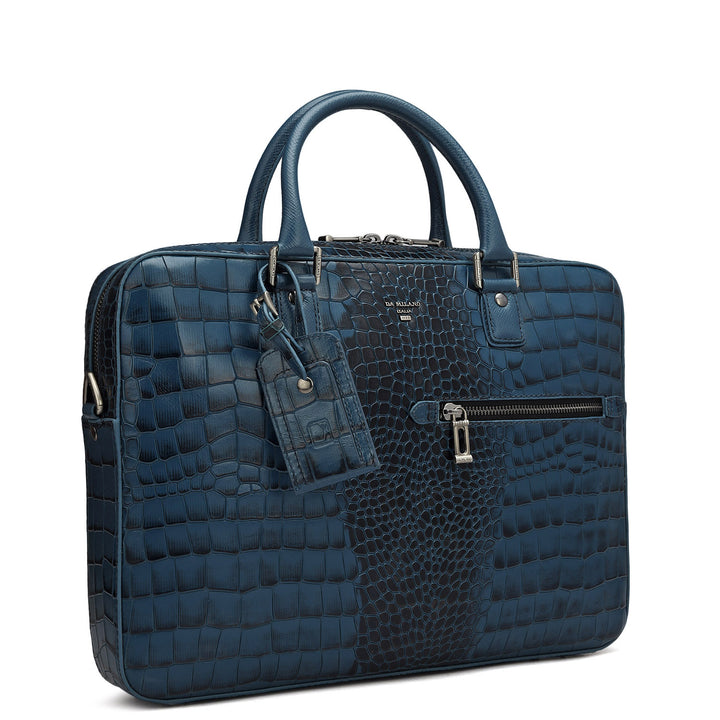 Croco Leather Laptop Bag - Ocean