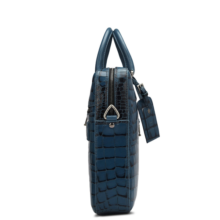 Croco Leather Laptop Bag - Ocean