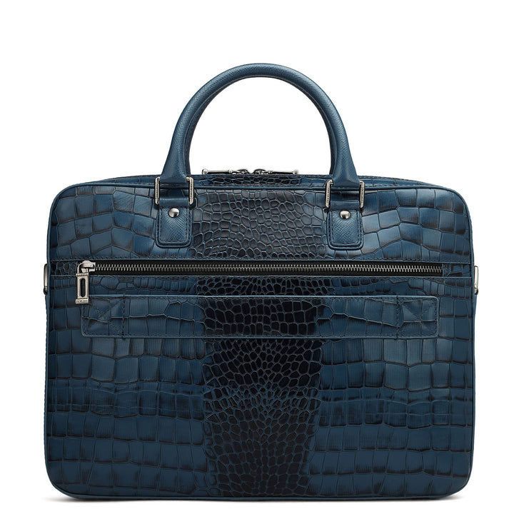 Croco Leather Laptop Bag - Ocean