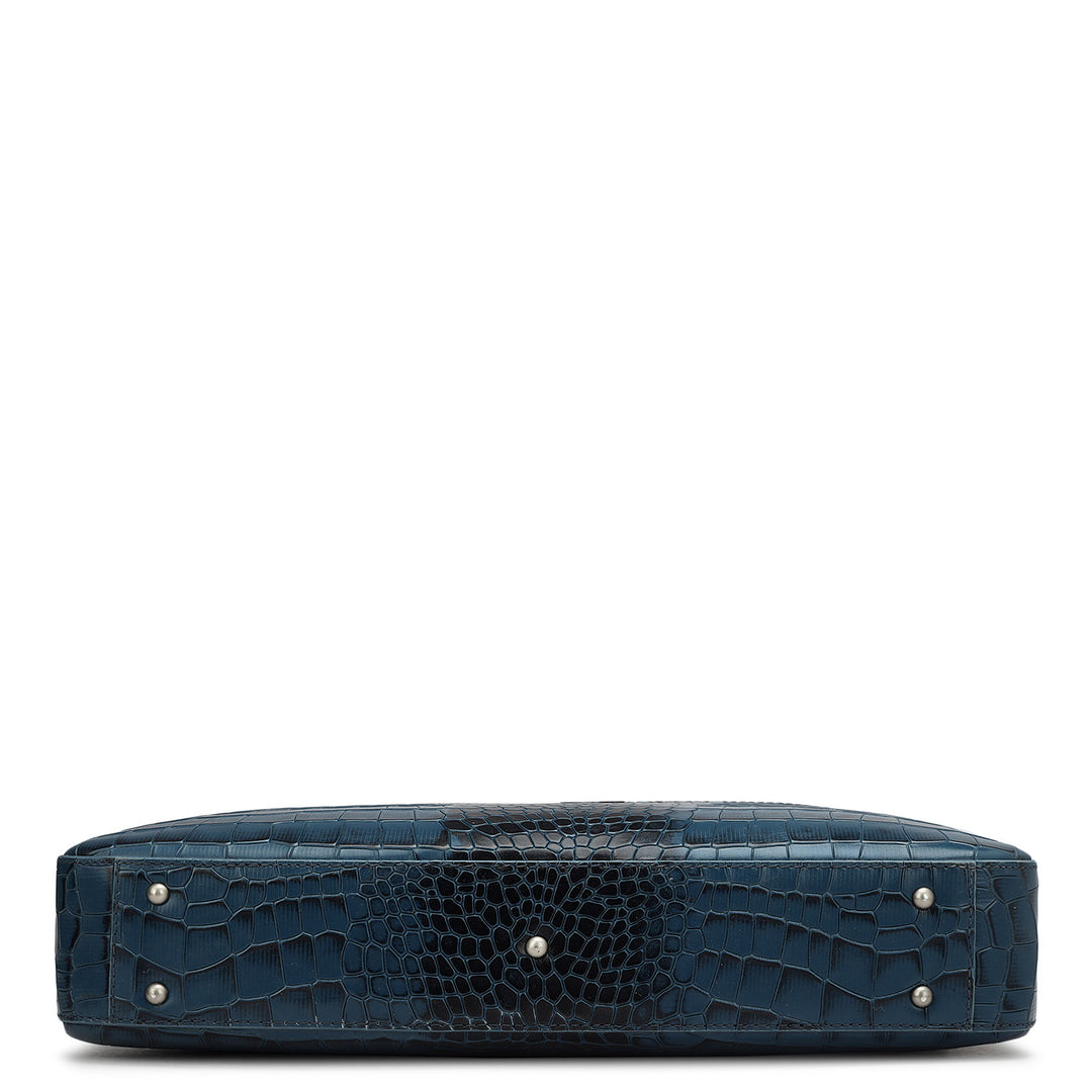 Croco Leather Laptop Bag - Ocean