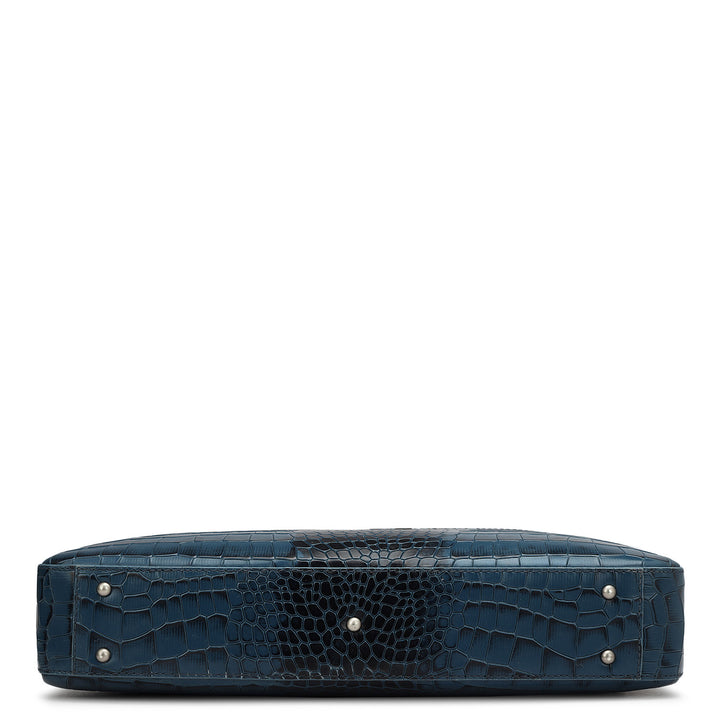 Croco Leather Laptop Bag - Ocean