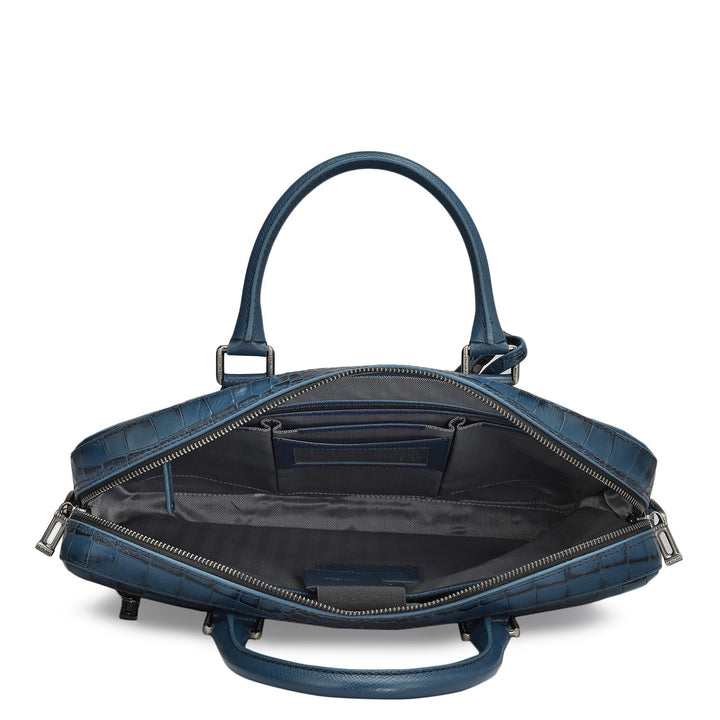 Croco Leather Laptop Bag - Ocean