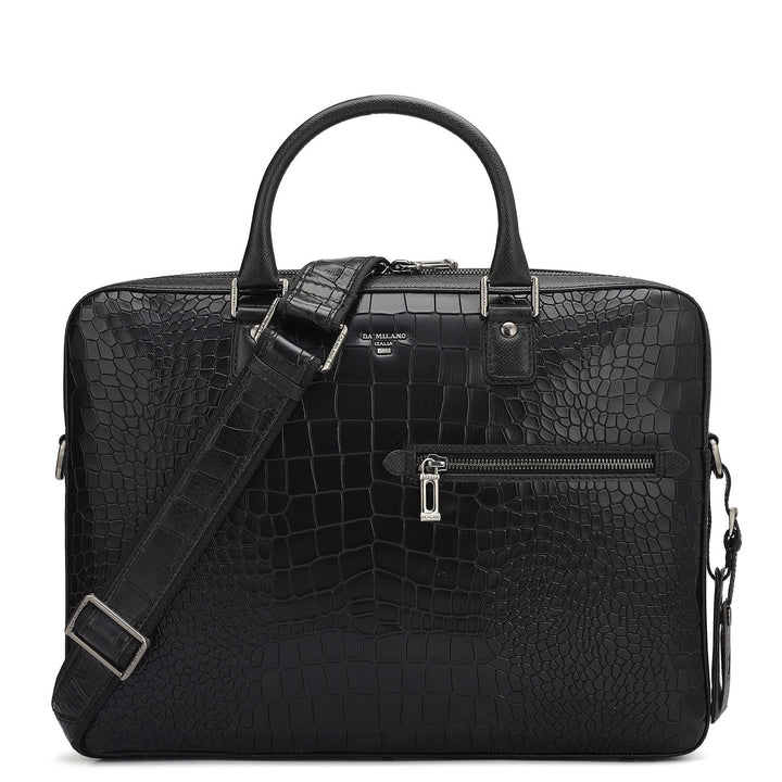 Croco Leather Laptop Bag - Black