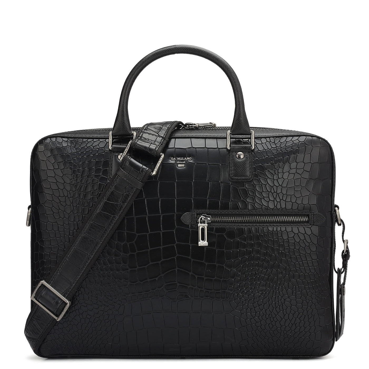 Croco Leather Laptop Bag - Black