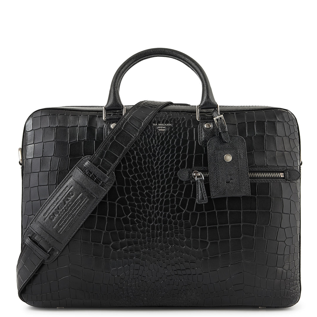 Croco-Texture Laptop Bag (M) - Black