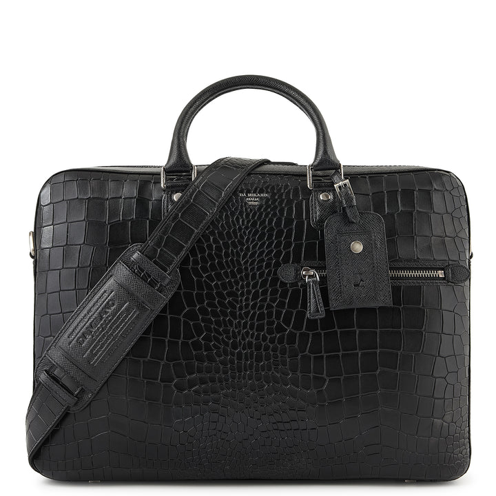 Croco-Texture Laptop Bag (M) - Black