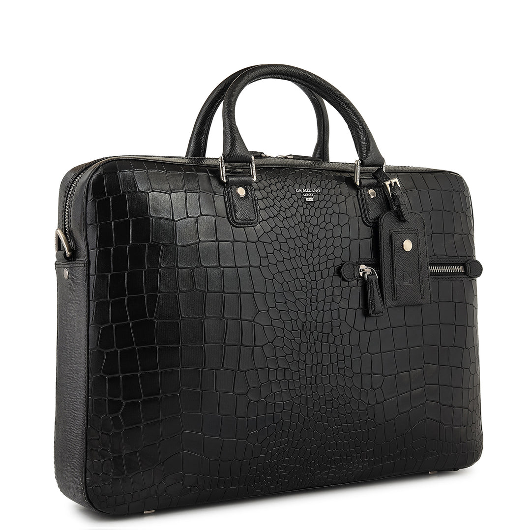 Croco-Texture Laptop Bag (M) - Black