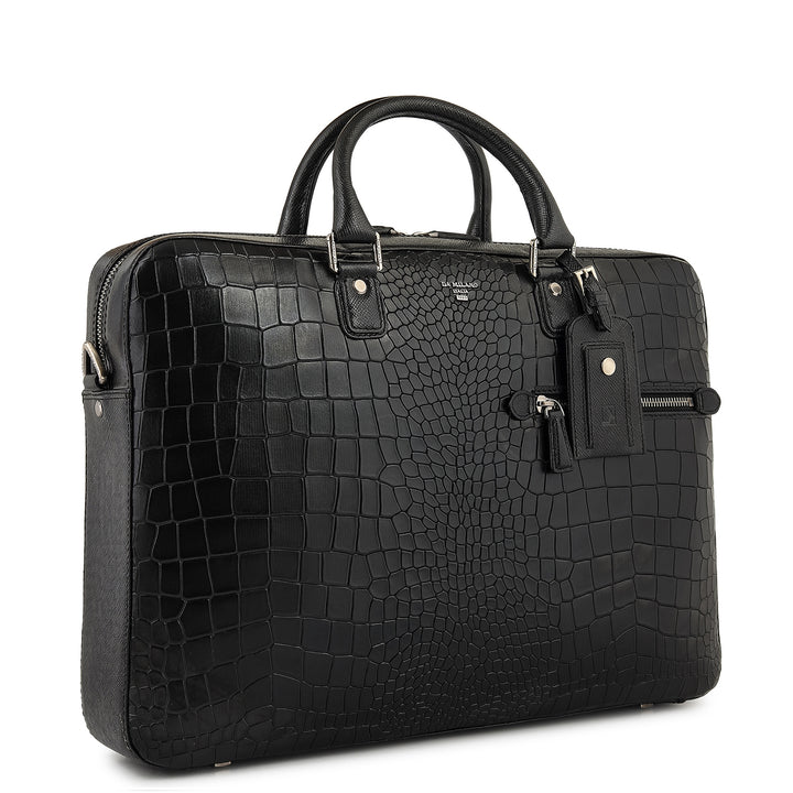 Croco-Texture Laptop Bag (M) - Black