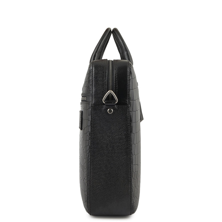 Croco-Texture Laptop Bag (M) - Black