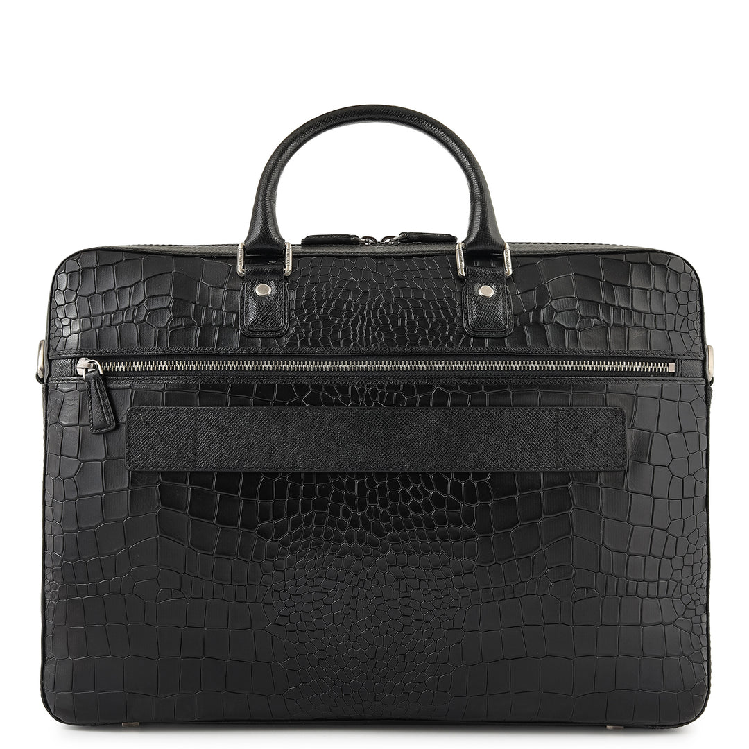 Croco-Texture Laptop Bag (M) - Black