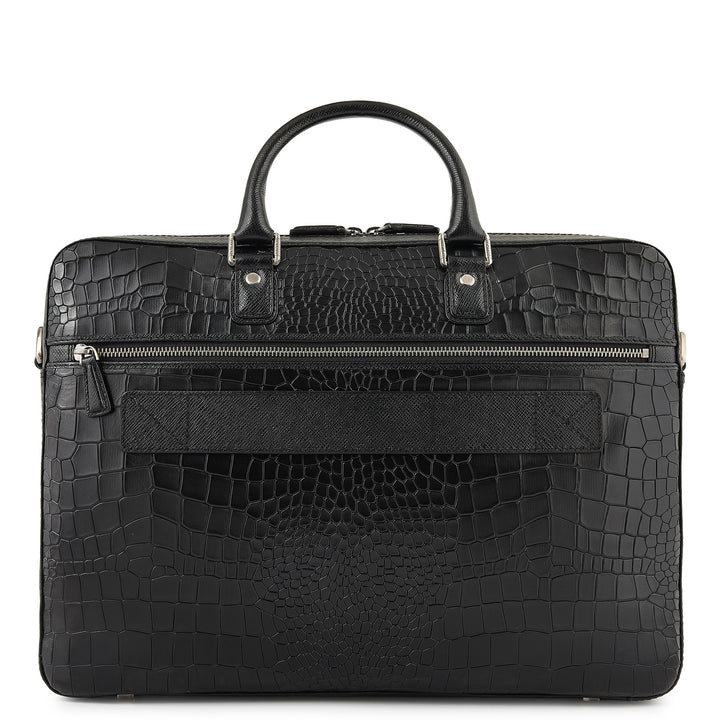 Croco-Texture Laptop Bag (M) - Black