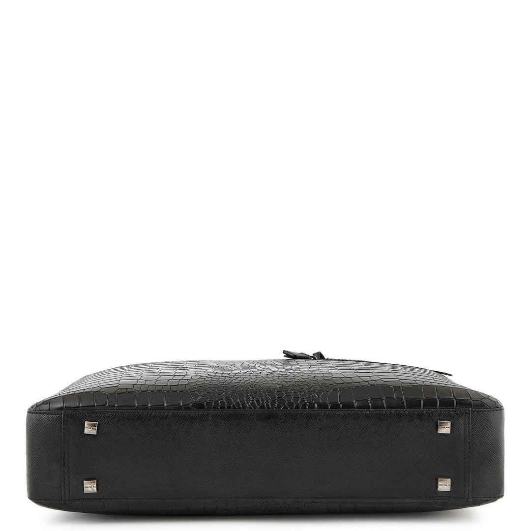 Croco-Texture Laptop Bag (M) - Black
