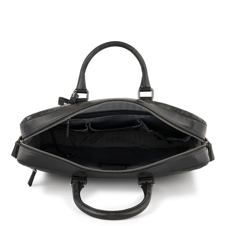 Croco-Texture Laptop Bag (M) - Black
