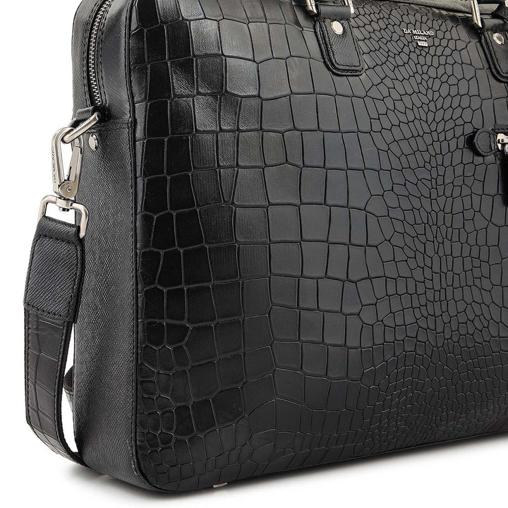 Croco-Texture Laptop Bag (M) - Black