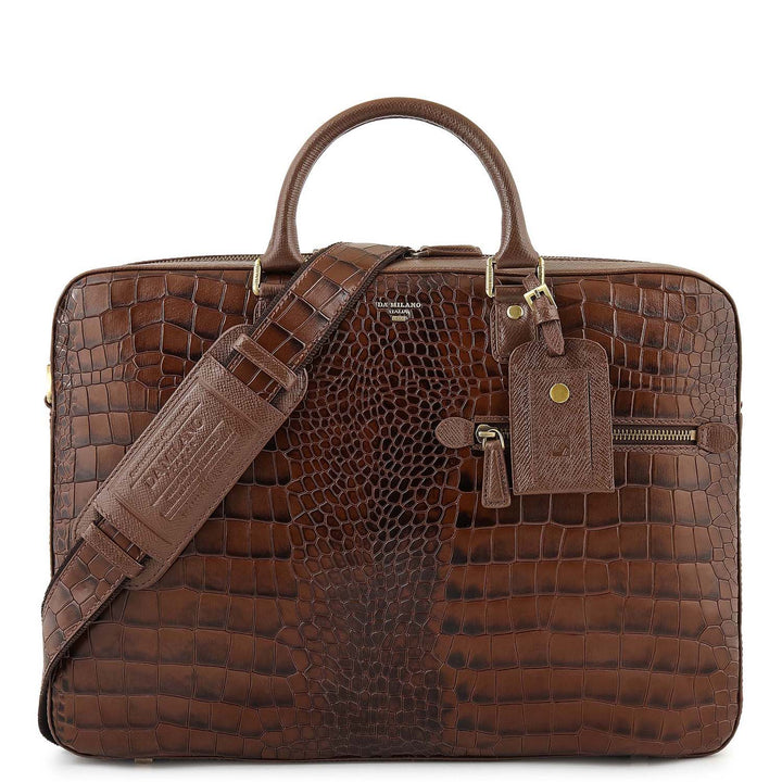 Croco-Texture Laptop Bag (M) - Walnut