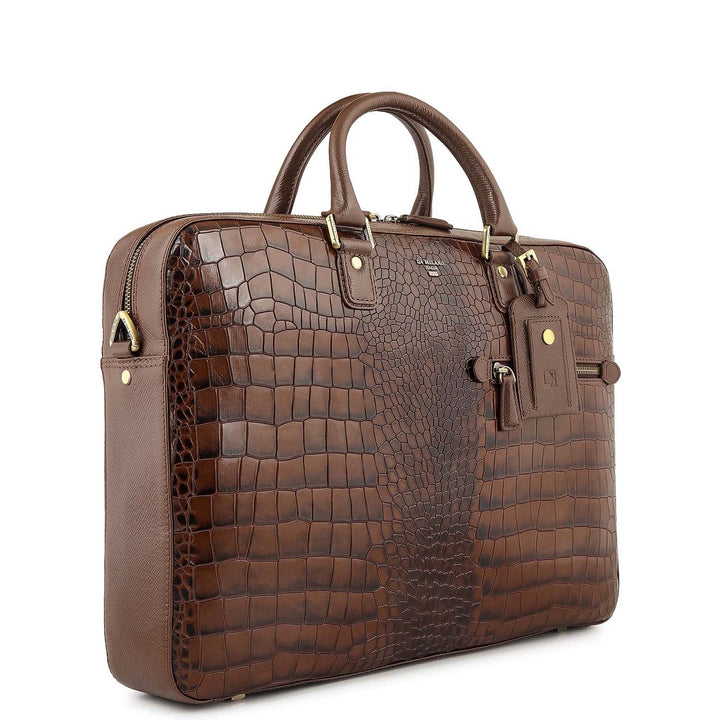 Croco-Texture Laptop Bag (M) - Walnut