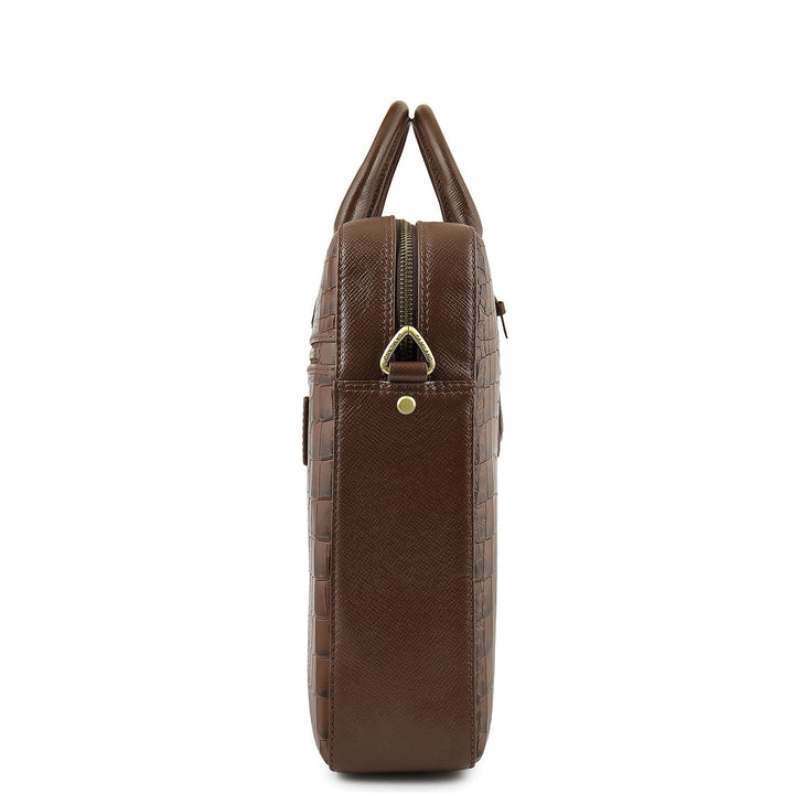 Croco-Texture Laptop Bag (M) - Walnut
