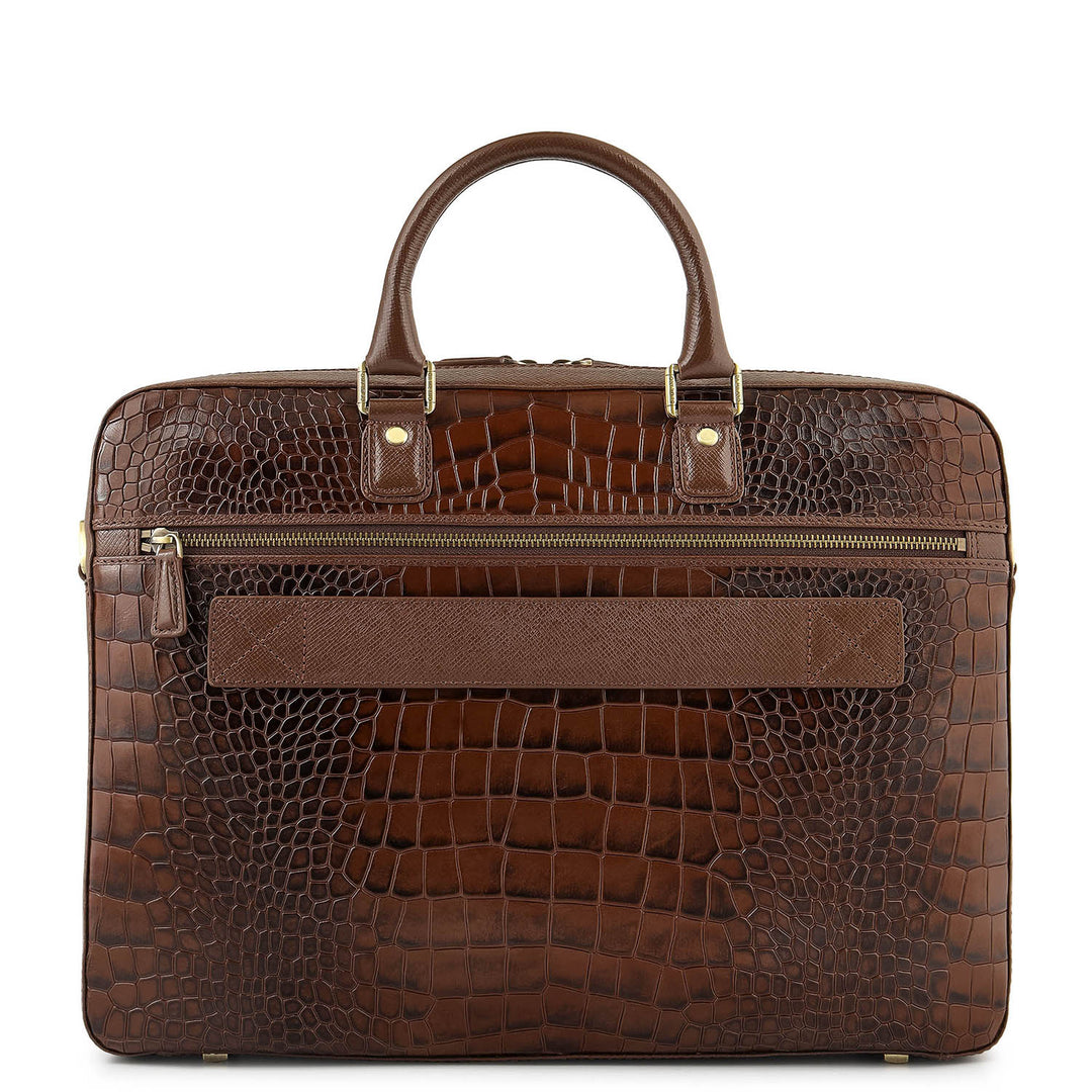 Croco-Texture Laptop Bag (M) - Walnut