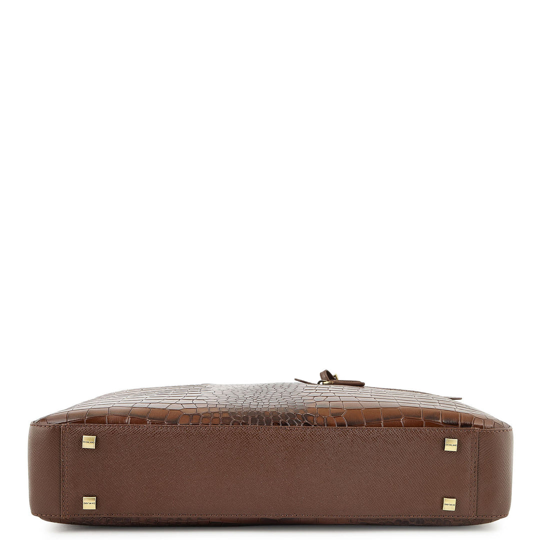 Croco-Texture Laptop Bag (M) - Walnut