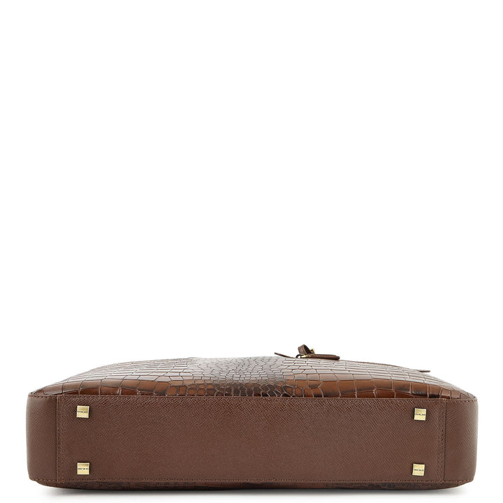 Croco-Texture Laptop Bag (M) - Walnut