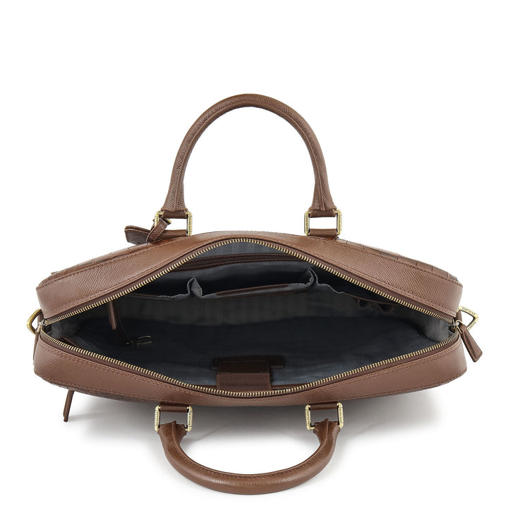 Croco-Texture Laptop Bag (M) - Walnut