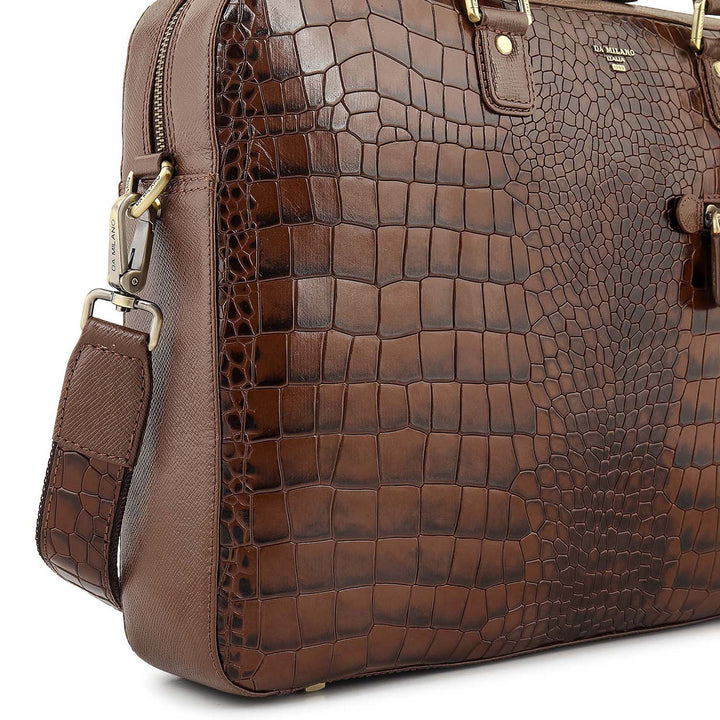 Croco-Texture Laptop Bag (M) - Walnut