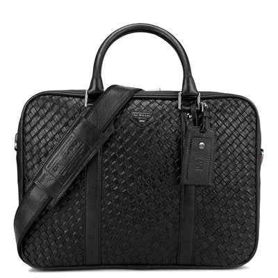 Black Mat Wax Leather Computer Bag - Upto 14"