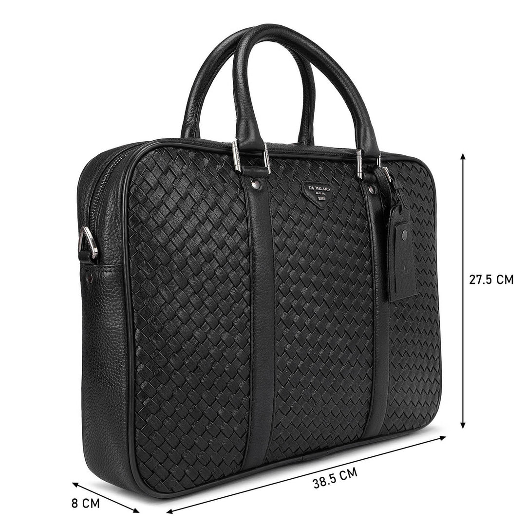 Mat Wax Leather Laptop Bag - Black