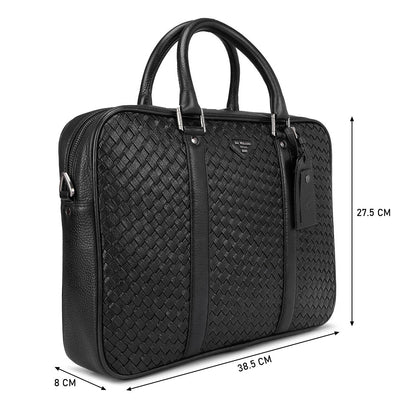Black Mat Wax Leather Computer Bag - Upto 14"