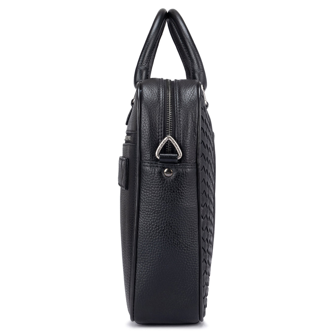 Mat Wax Leather Laptop Bag - Black