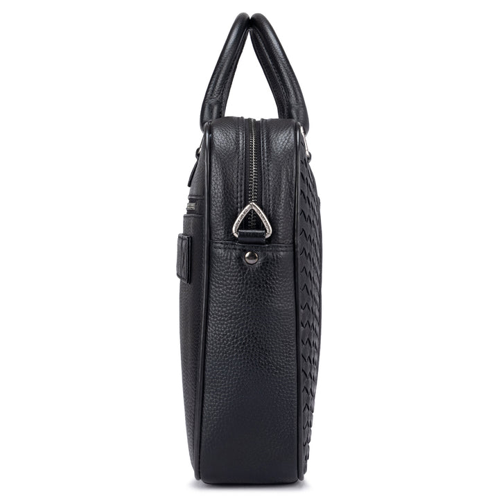 Mat Wax Leather Laptop Bag - Black