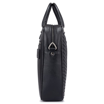 Black Mat Wax Leather Computer Bag - Upto 14"