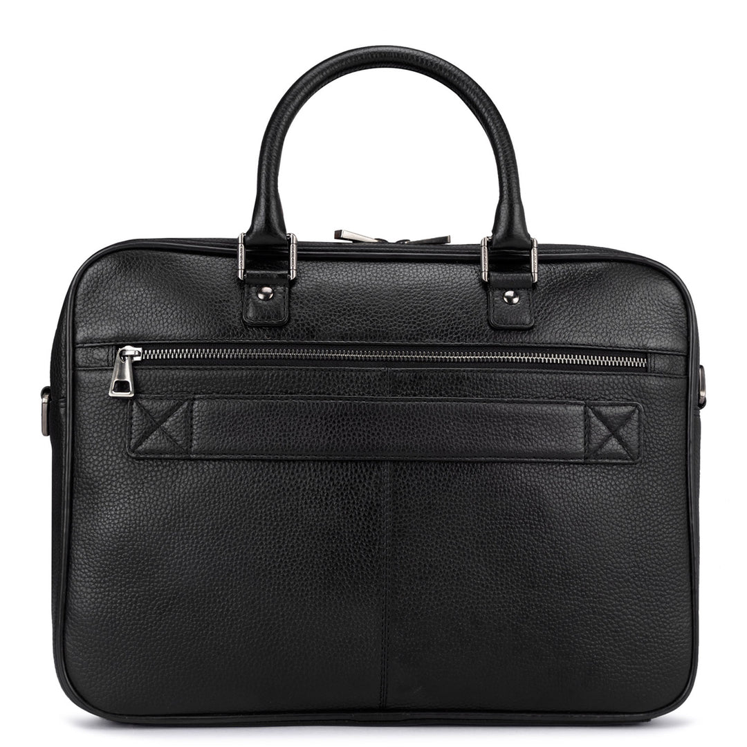 Mat Wax Leather Laptop Bag - Black