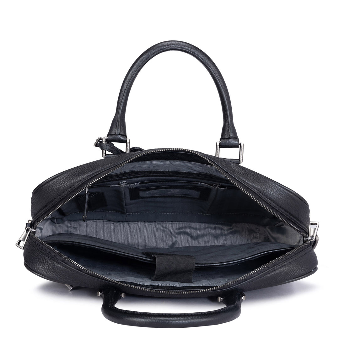 Mat Wax Leather Laptop Bag - Black