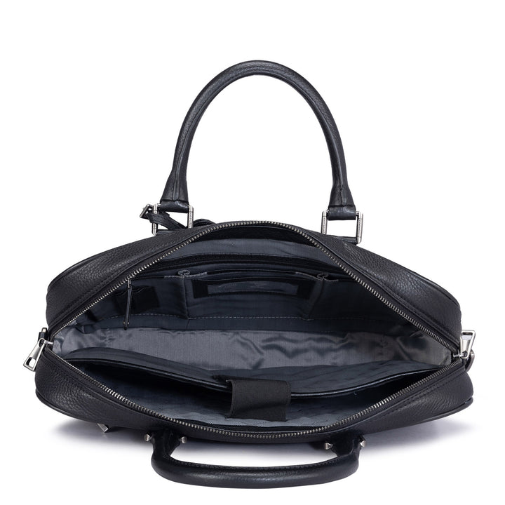 Mat Wax Leather Laptop Bag - Black