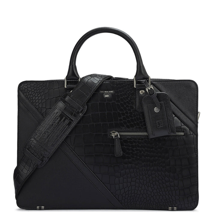 Croco Franzy Leather Laptop Bag - Black