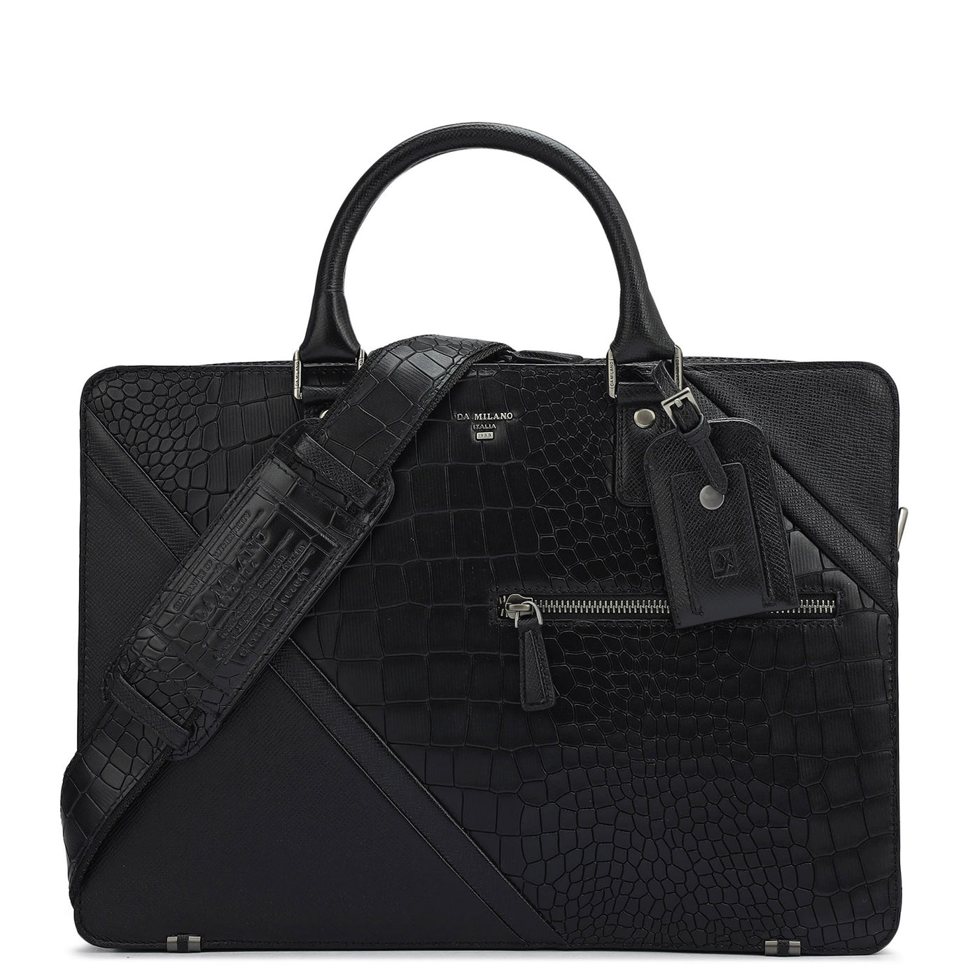 Croco Franzy Leather Laptop Bag - Black