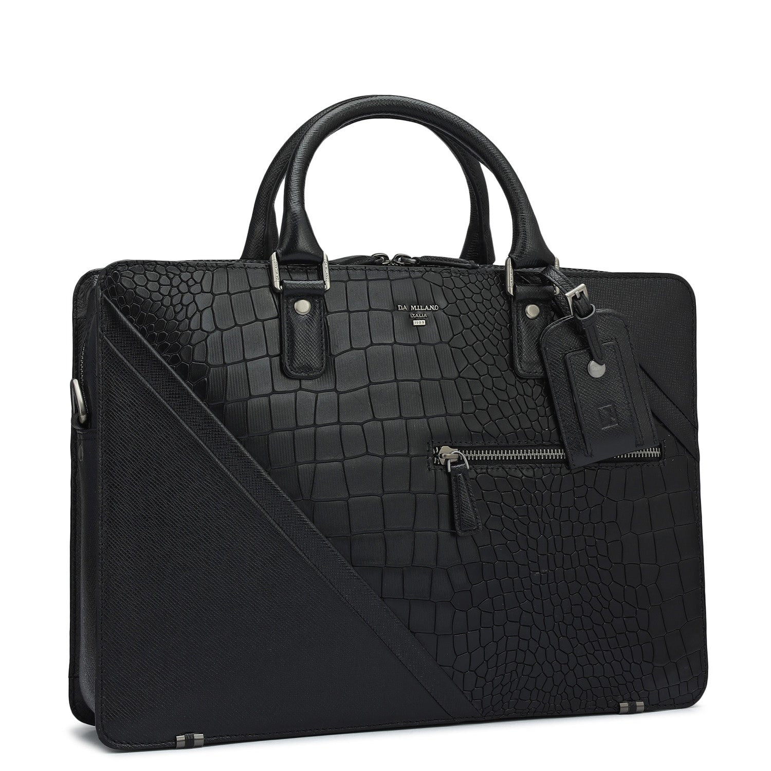 Croco Franzy Leather Laptop Bag - Black – Da Milano