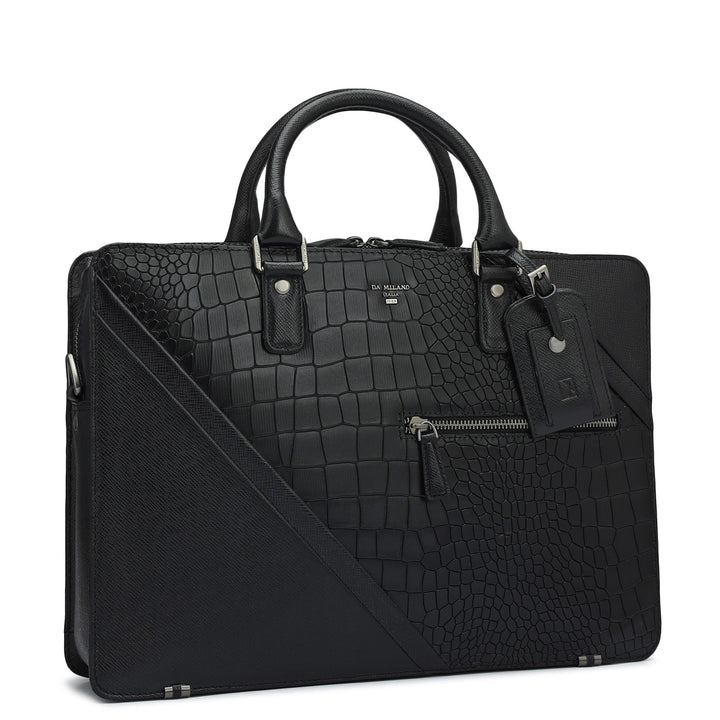 Croco Franzy Leather Laptop Bag - Black