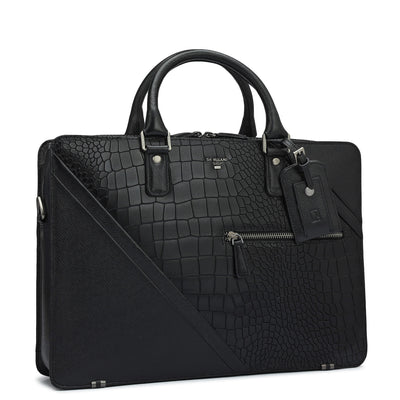 Croco Franzy Leather Laptop Bag - Black
