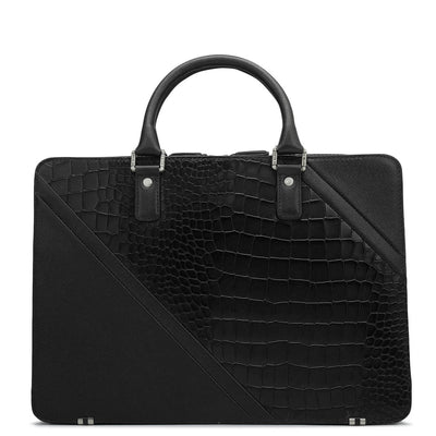 Croco Franzy Leather Laptop Bag - Black