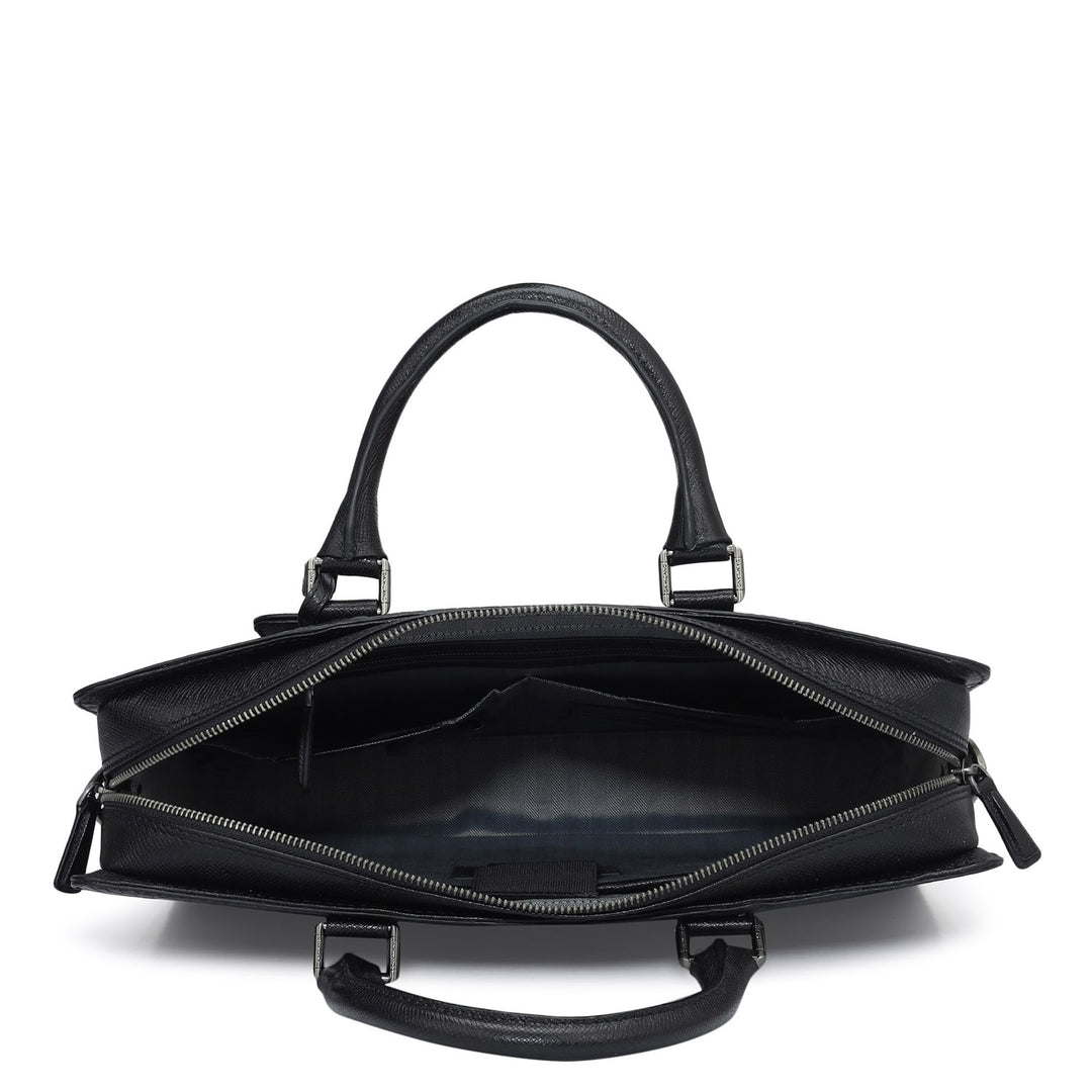 Croco Franzy Leather Laptop Bag - Black
