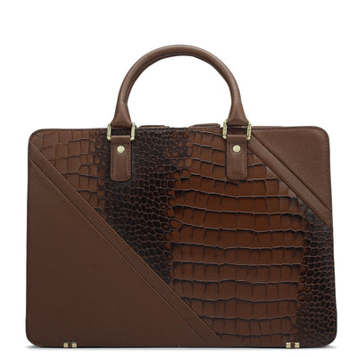 Croco Franzy Leather Laptop Bag - Date