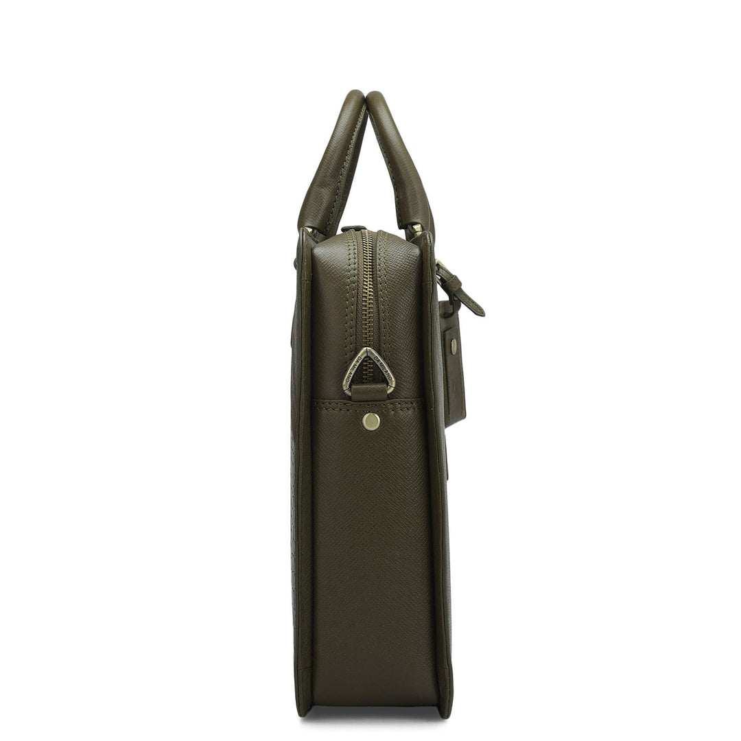 Croco Franzy Leather Laptop Bag - Military Green