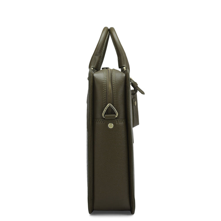 Croco Franzy Leather Laptop Bag - Military Green