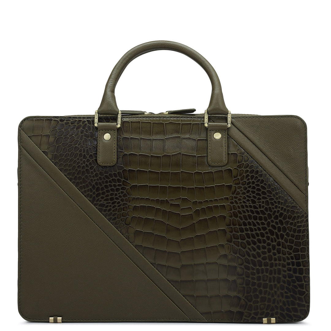 Croco Franzy Leather Laptop Bag - Military Green