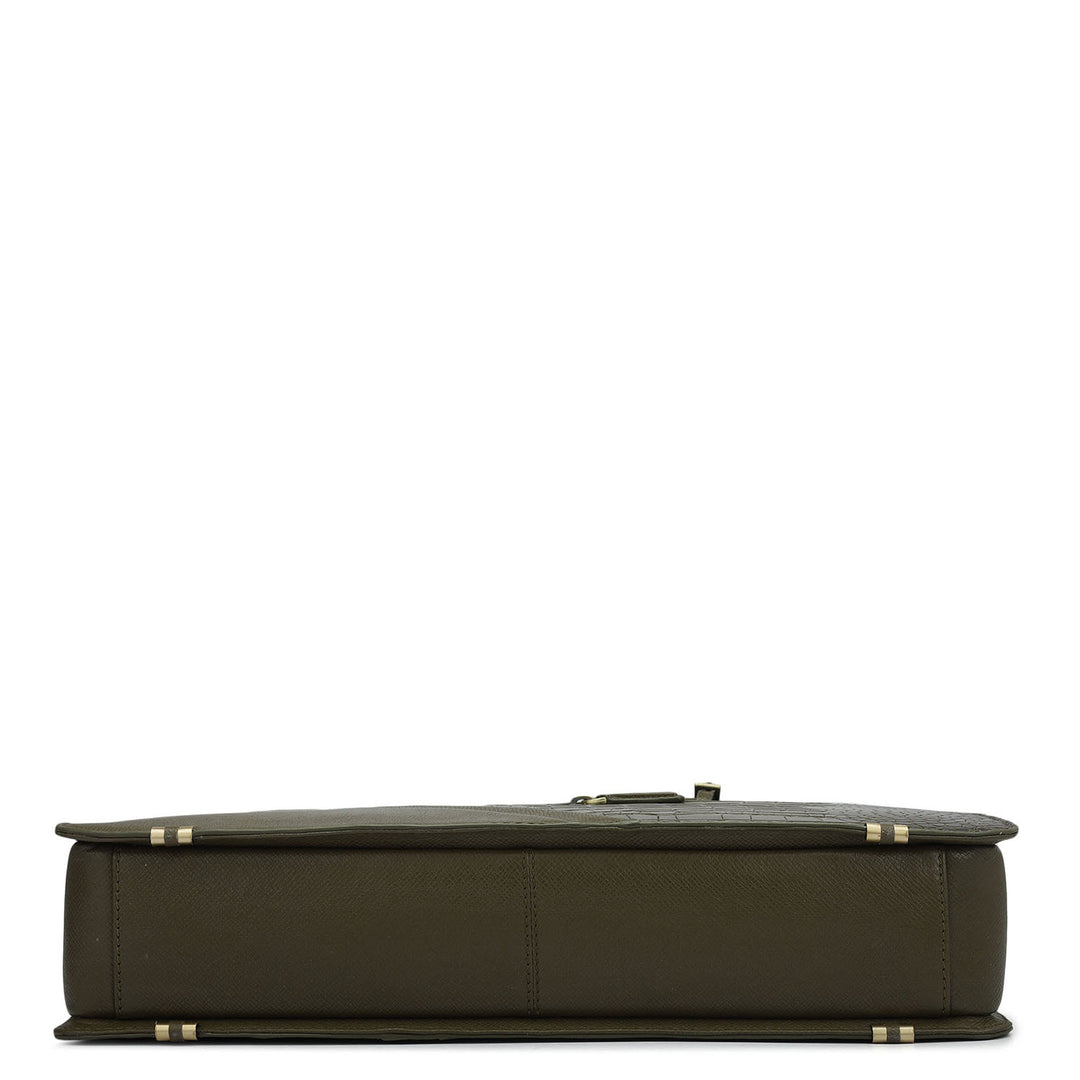 Croco Franzy Leather Laptop Bag - Military Green