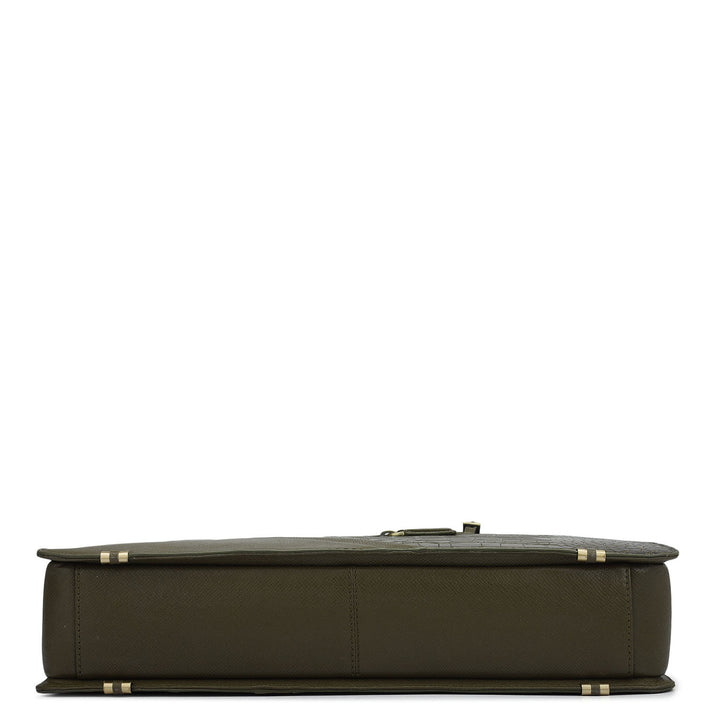 Croco Franzy Leather Laptop Bag - Military Green
