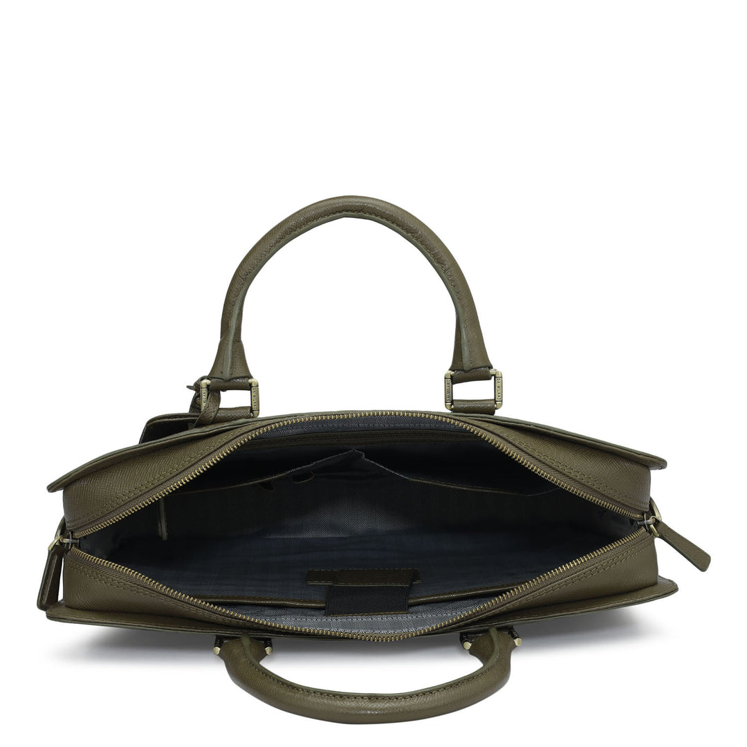 Croco Franzy Leather Laptop Bag - Military Green